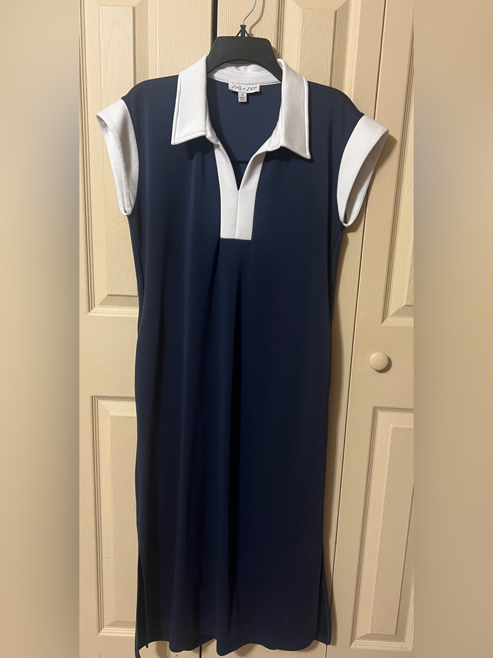 She + Sky Women’s Navy Blue Cap Sleeve Dress Scuba Size Small
